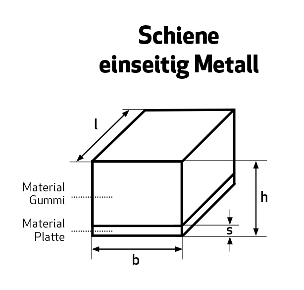 Gummi-Metall-Schiene 70x30 55ShoreA S=10 einseitig Metall